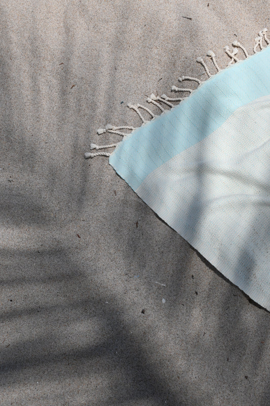 Boho Cotton Beach Towel in Seafoam Blue