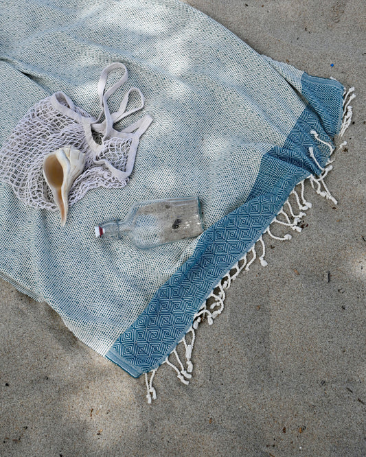 Boho Cotton Beach Towel in Ocean Blue