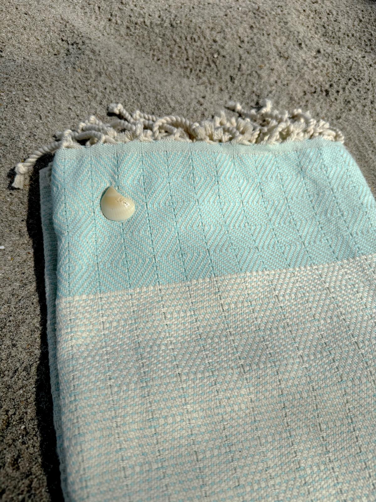 Boho Cotton Beach Towel in Seafoam Blue